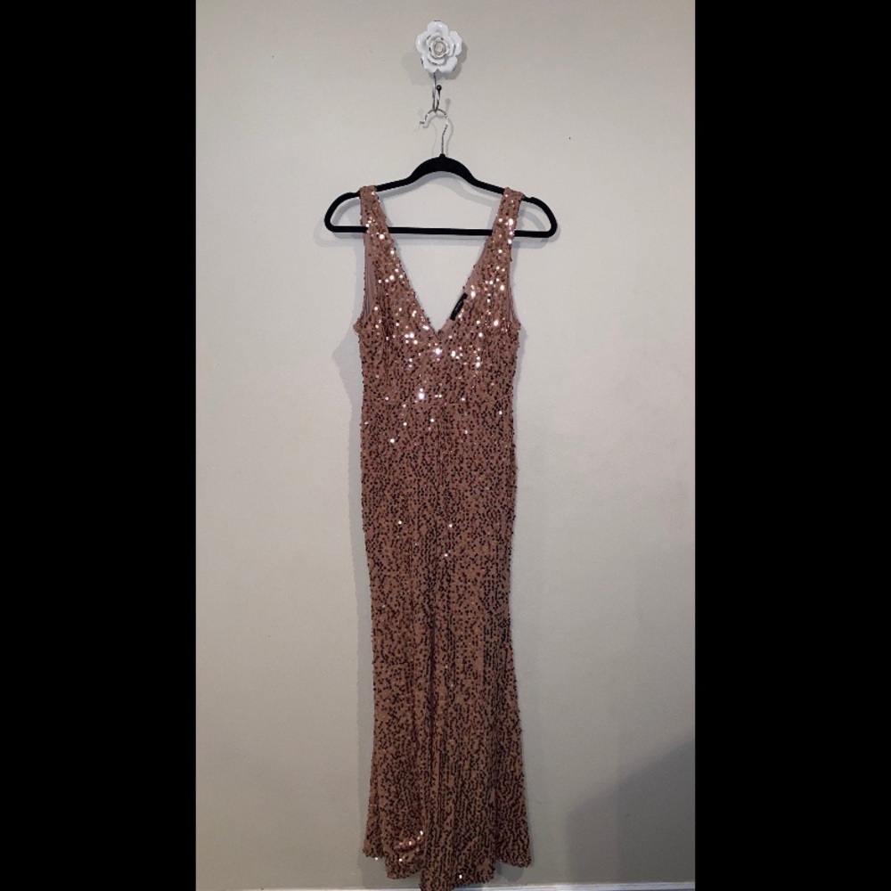 Forever21 long shiny bronze dress size M